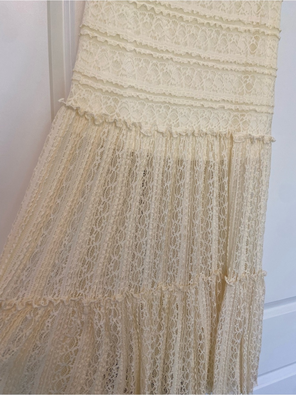 Bisou Bisou Ivory Butter Yellow Lace Maxi Skirt Boho Fairy Cottagecore Romantic - Picture 3 of 8
